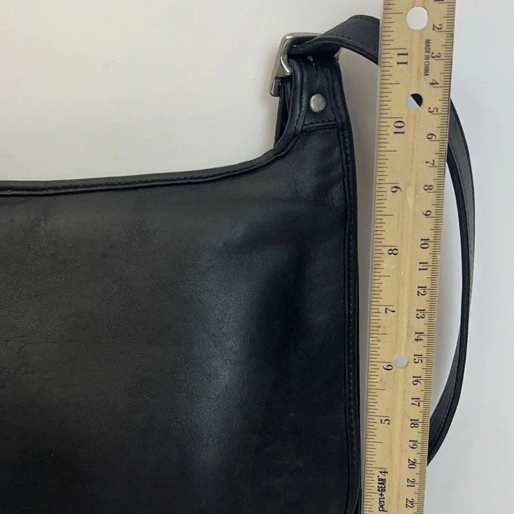 Vintage COACH Leather Hippie Flap Slim Crossbody Bag Nickel Hardware Black 9134